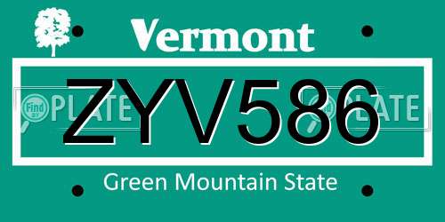 ZYV586 Vermont License Plate