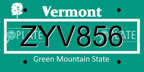 ZYV856 Vermont License Plate