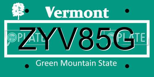 ZYV85G Vermont License Plate