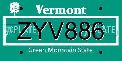 ZYV886 Vermont License Plate