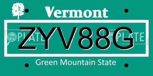 ZYV88G Vermont License Plate