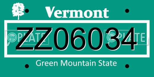 ZZ06034 Vermont License Plate