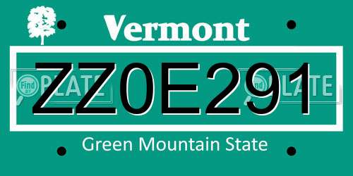 ZZ0E291 Vermont License Plate