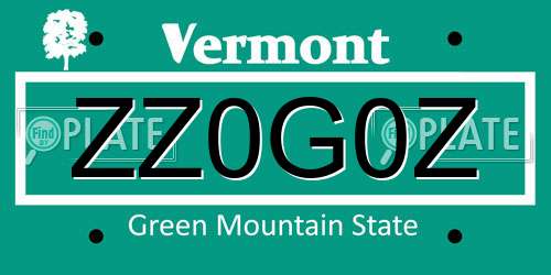 ZZ0G0Z Vermont License Plate