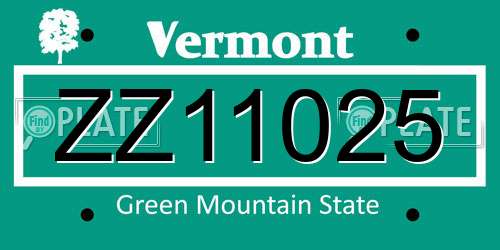 ZZ11025 Vermont License Plate