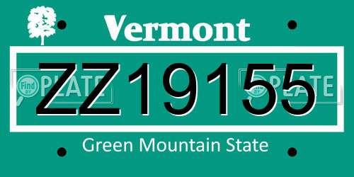 ZZ19155 Vermont License Plate