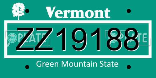 ZZ19188 Vermont License Plate
