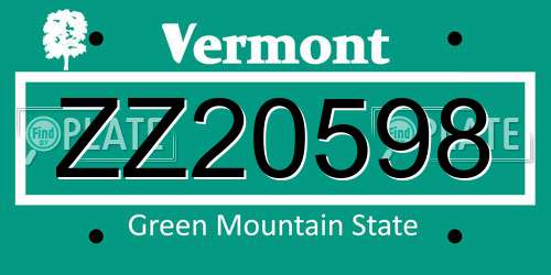 ZZ20598 Vermont License Plate