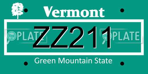 ZZ211 Vermont License Plate