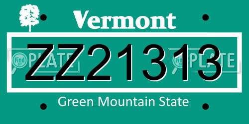 ZZ21313 Vermont License Plate