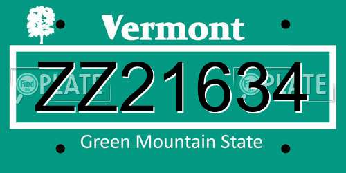 ZZ21634 Vermont License Plate