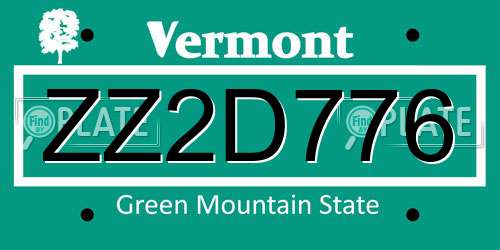 ZZ2D776 Vermont License Plate