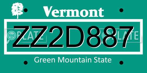 ZZ2D887 Vermont License Plate