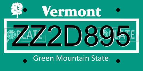 ZZ2D895 Vermont License Plate