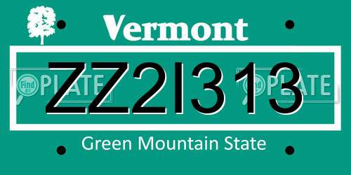ZZ2I313 Vermont License Plate