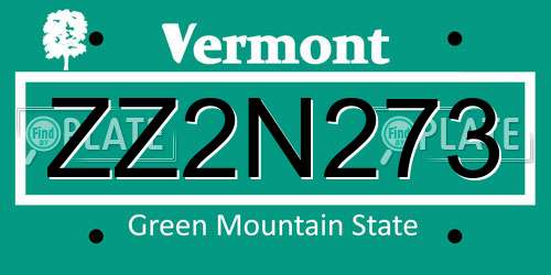 ZZ2N273 Vermont License Plate