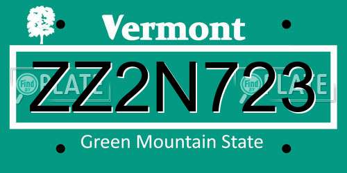 ZZ2N723 Vermont License Plate