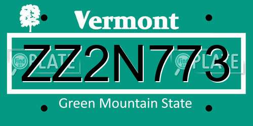 ZZ2N773 Vermont License Plate