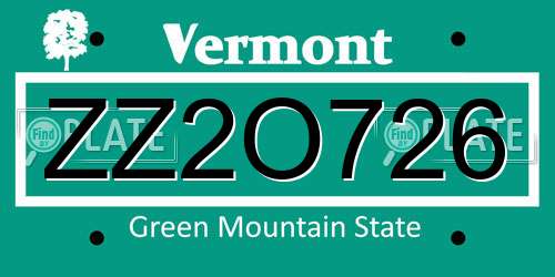 ZZ2O726 Vermont License Plate