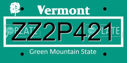 ZZ2P421 Vermont License Plate