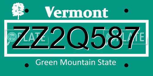 ZZ2Q587 Vermont License Plate
