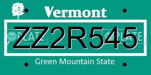 ZZ2R545 Vermont License Plate