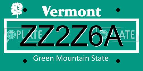 ZZ2Z6A Vermont License Plate