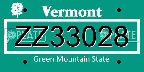 ZZ33028 Vermont License Plate