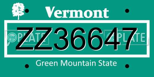 ZZ36647 Vermont License Plate