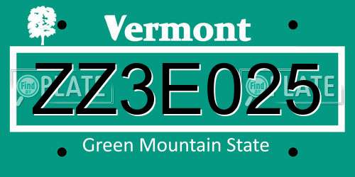 ZZ3E025 Vermont License Plate