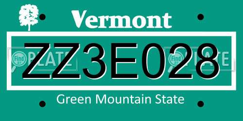 ZZ3E028 Vermont License Plate