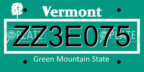 ZZ3E075 Vermont License Plate