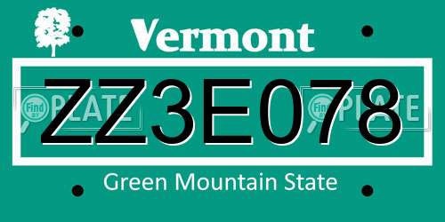 ZZ3E078 Vermont License Plate