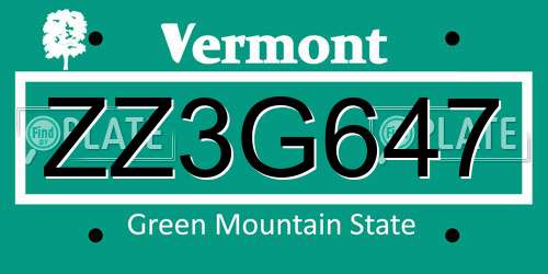 ZZ3G647 Vermont License Plate