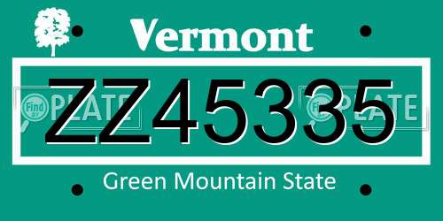 ZZ45335 Vermont License Plate