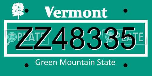 ZZ48335 Vermont License Plate