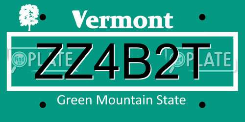 ZZ4B2T Vermont License Plate