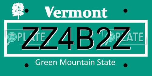 ZZ4B2Z Vermont License Plate
