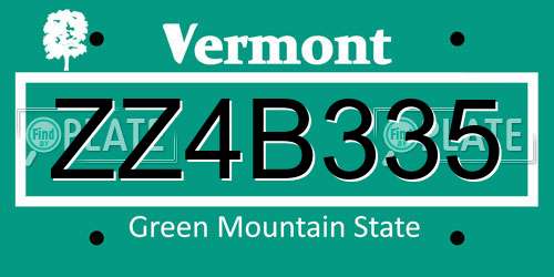 ZZ4B335 Vermont License Plate