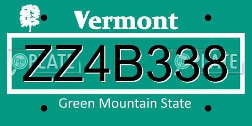 ZZ4B338 Vermont License Plate