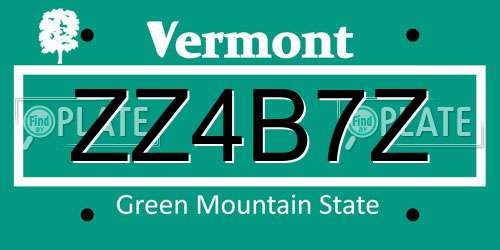 ZZ4B7Z Vermont License Plate