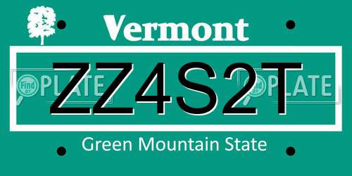 ZZ4S2T Vermont License Plate