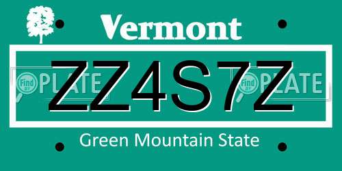 ZZ4S7Z Vermont License Plate