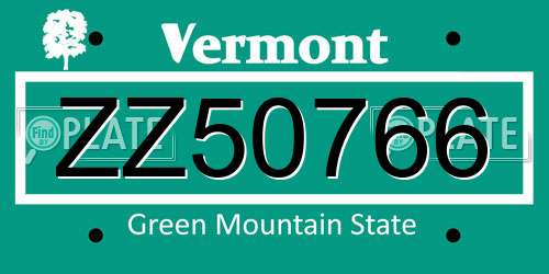 ZZ50766 Vermont License Plate