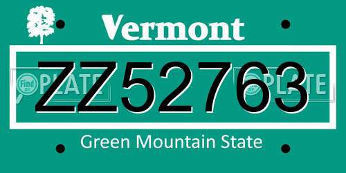ZZ52763 Vermont License Plate