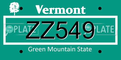ZZ549 Vermont License Plate