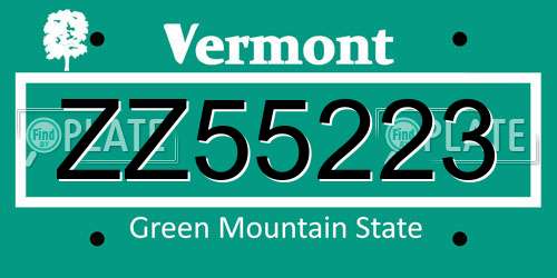 ZZ55223 Vermont License Plate