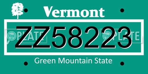 ZZ58223 Vermont License Plate