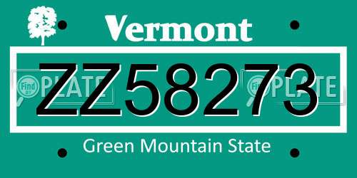 ZZ58273 Vermont License Plate