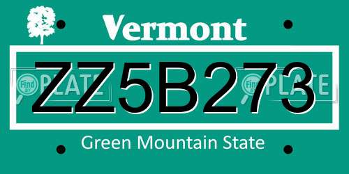 ZZ5B273 Vermont License Plate